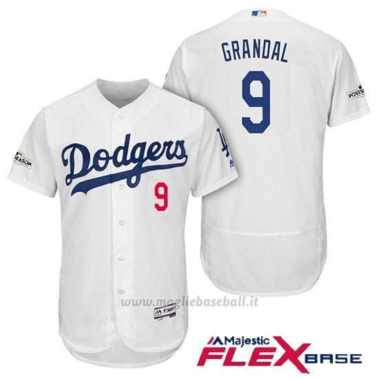 Maglia Baseball Uomo Los Angeles Dodgers 2017 Postseason Yasmani Grandal Bianco Flex Base